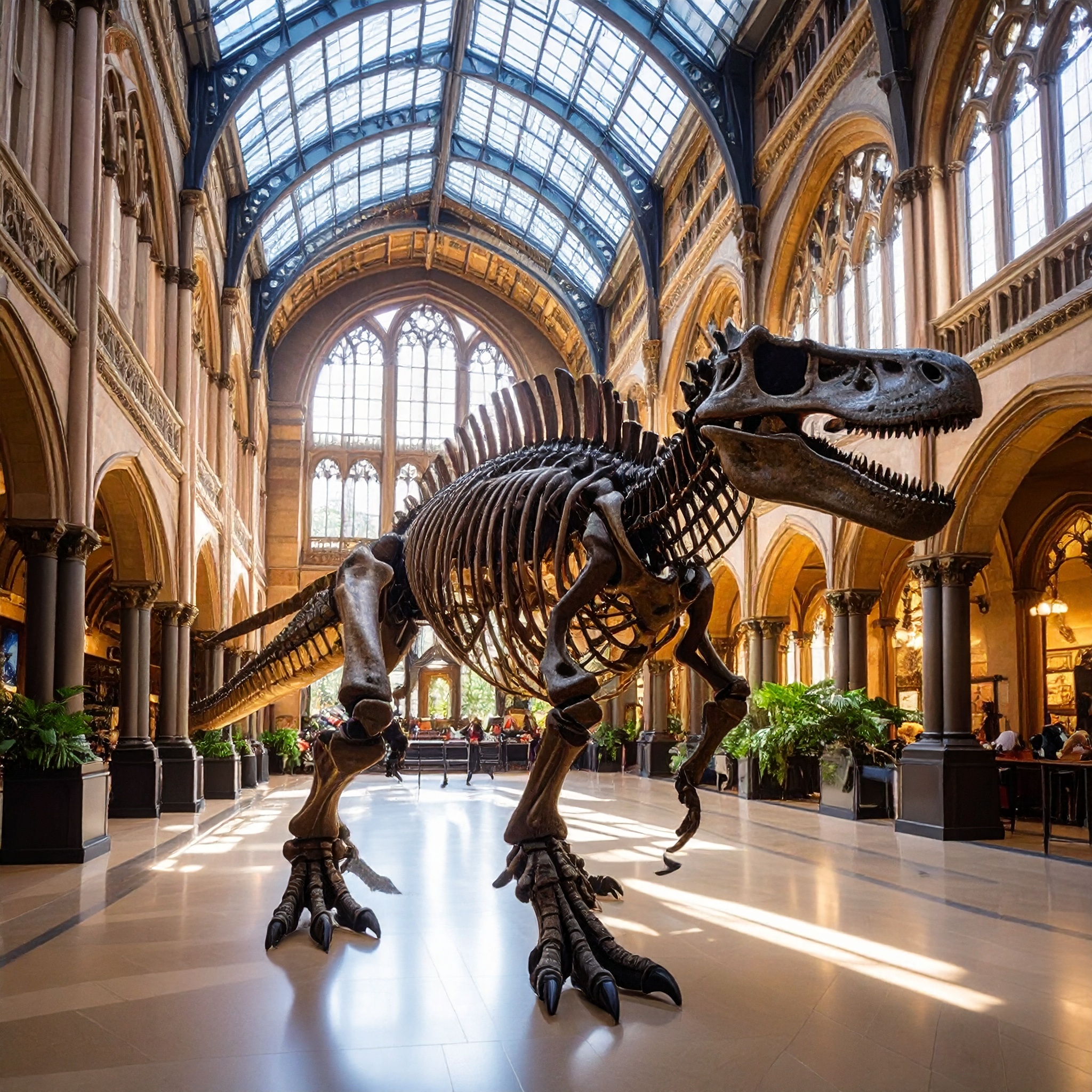 Een dinosaurus in het Natural History Museum in Londen